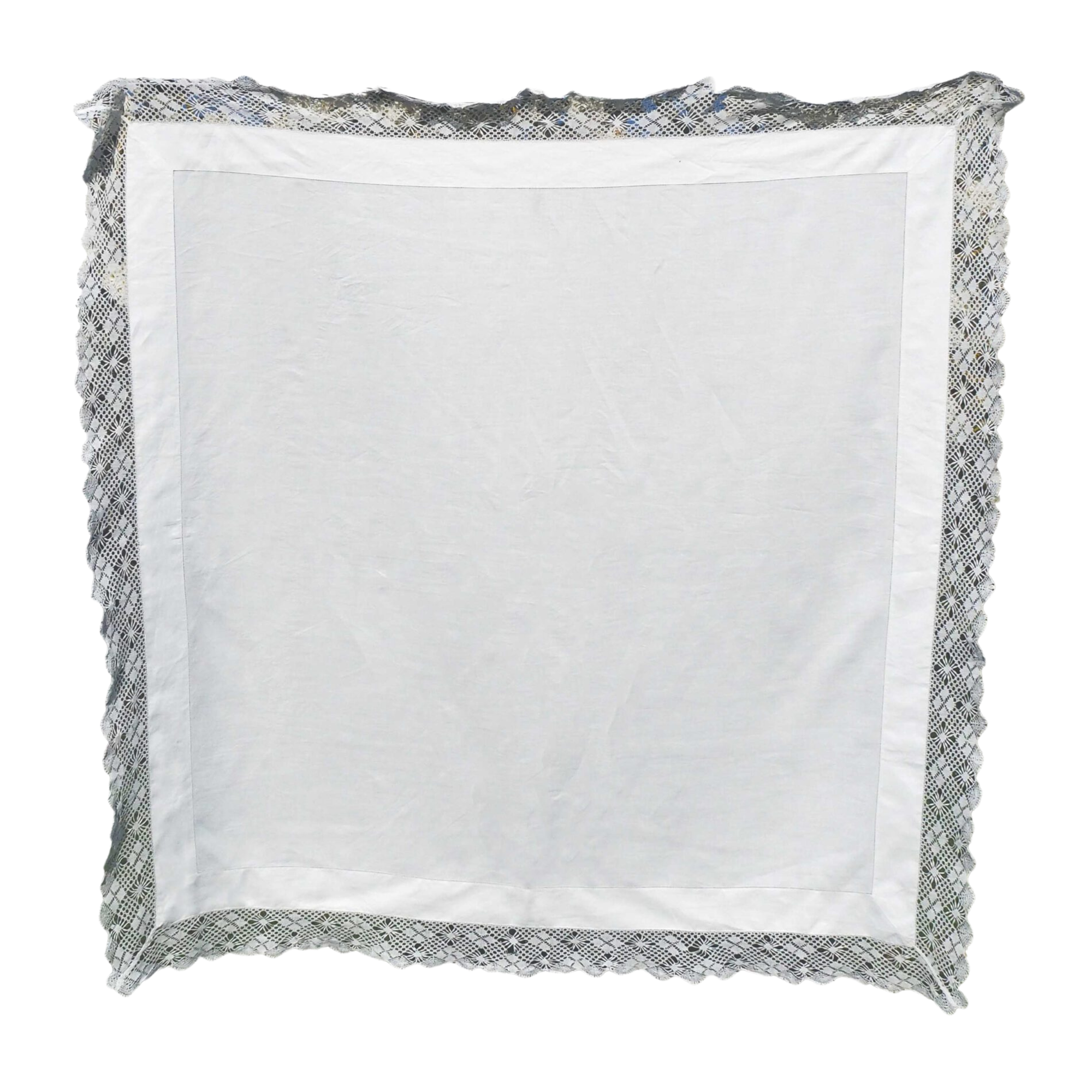 Antique Linen Lace Edged Tablecloth