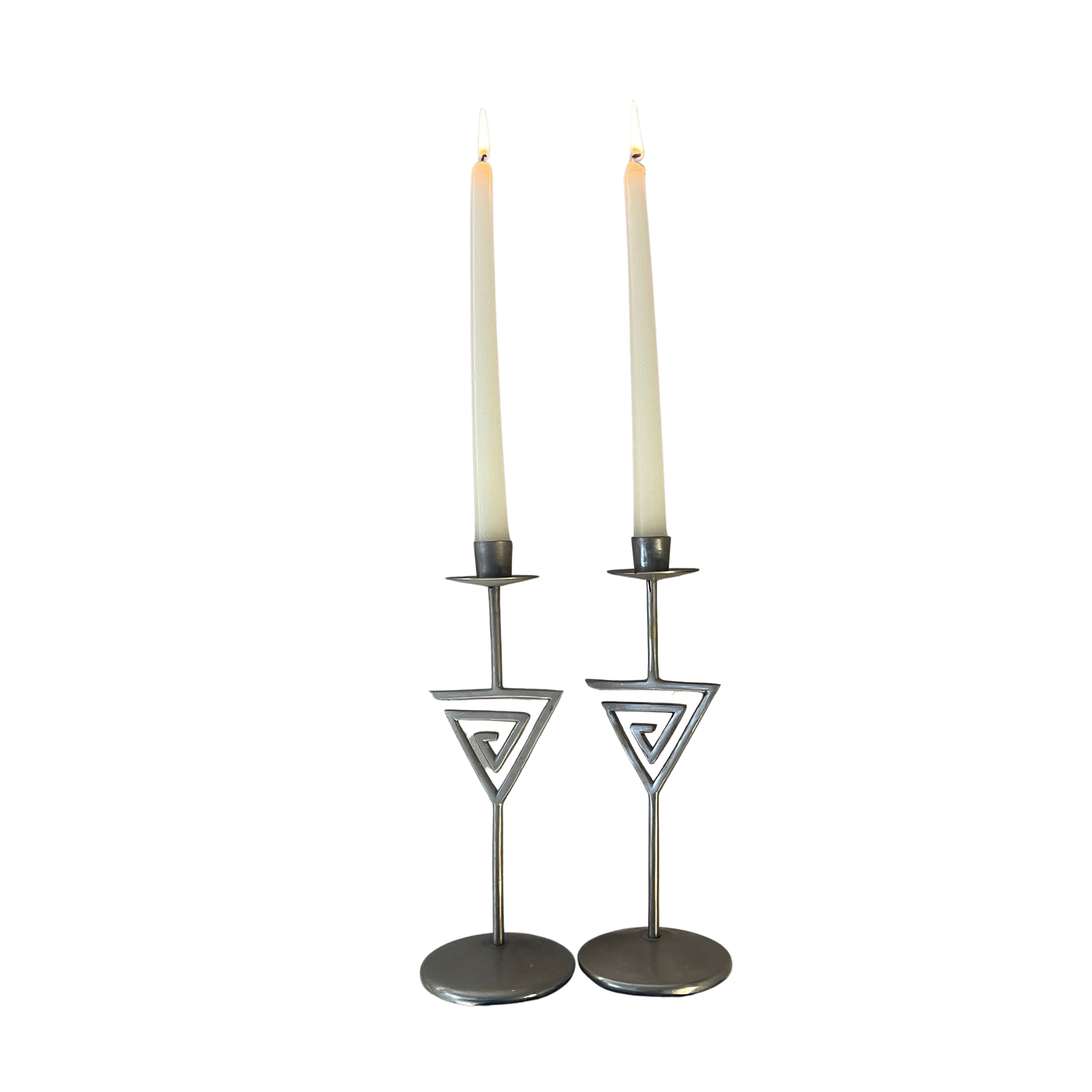Pair Of Chrome Sprial Metal Vintage 1980s Candle Holders