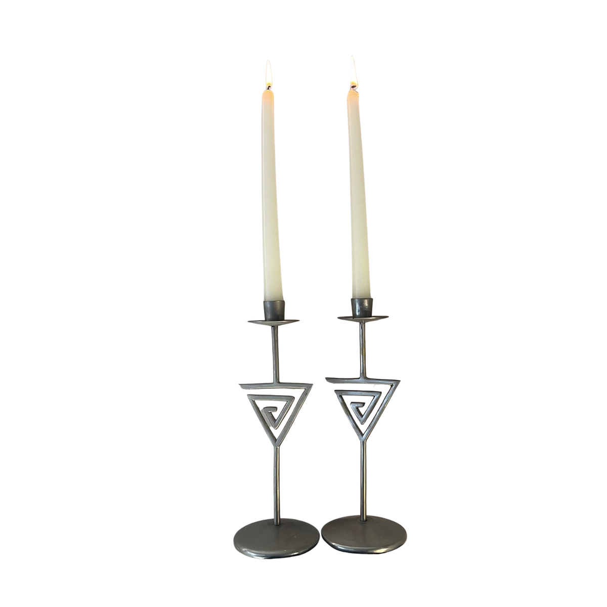 Pair Of Chrome Sprial Metal Vintage 1980s Candle Holders