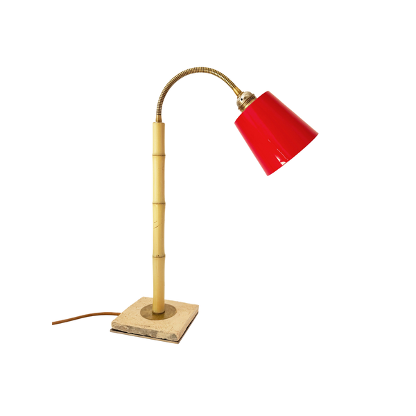Bamboo and Terracotta Table Lamp - Red