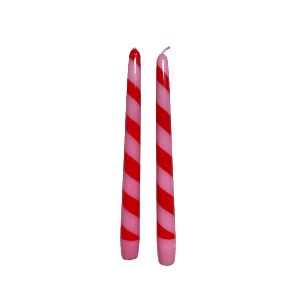 Pink & Red Striped Candles (Set of 2)