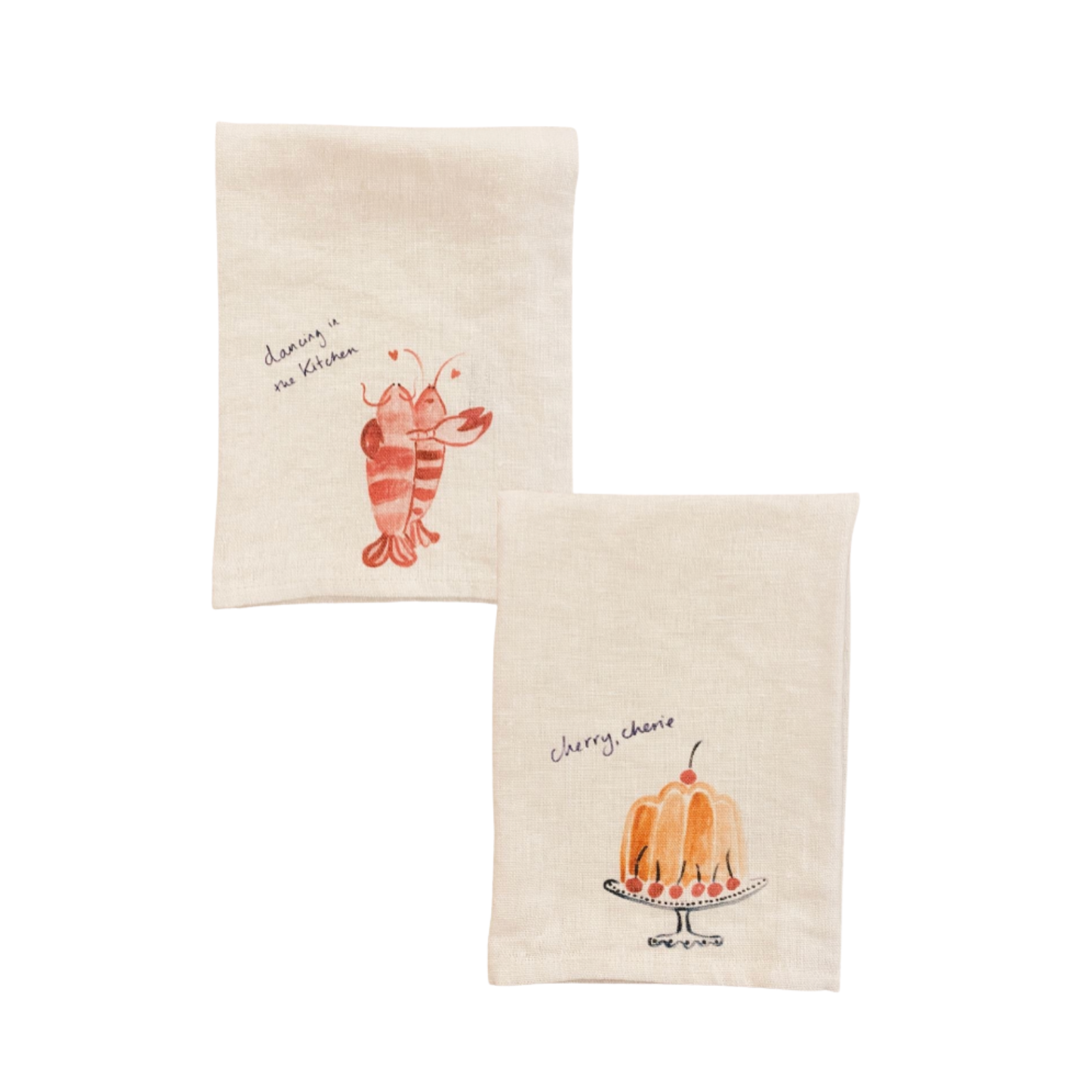 Lobster Lovers & Cherry Cherie - Set of Two Linen Napkins