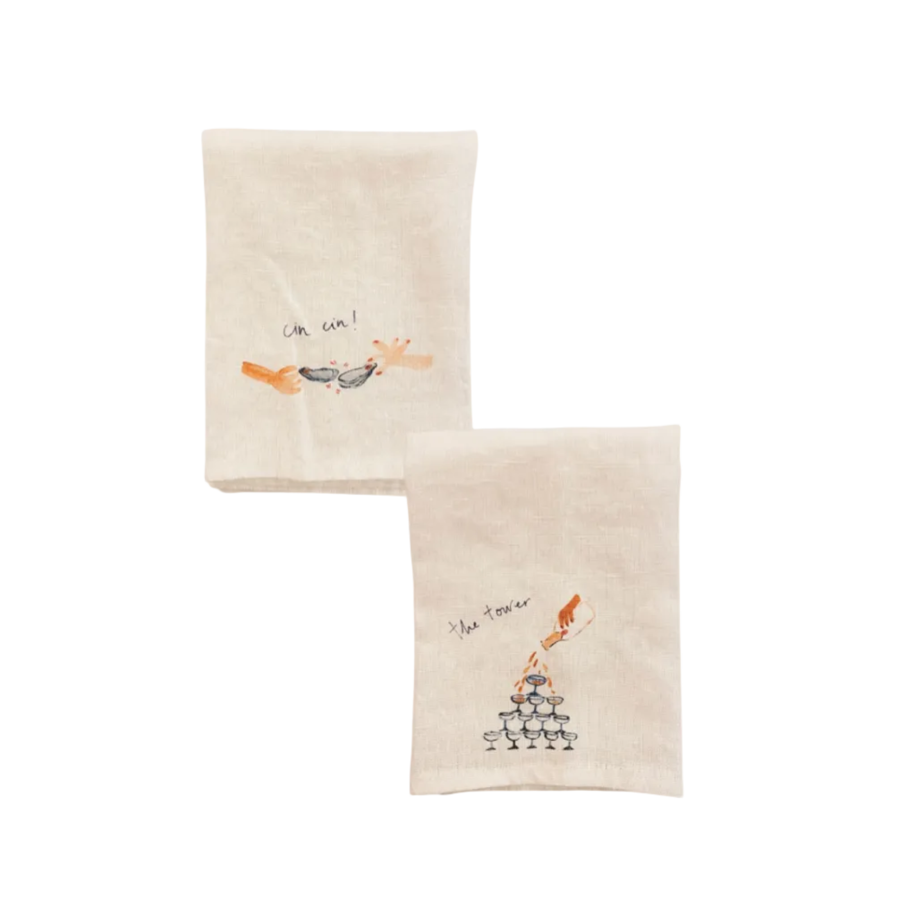 The Tower & Oyster Cheers -  Set of Two Linen Napkins