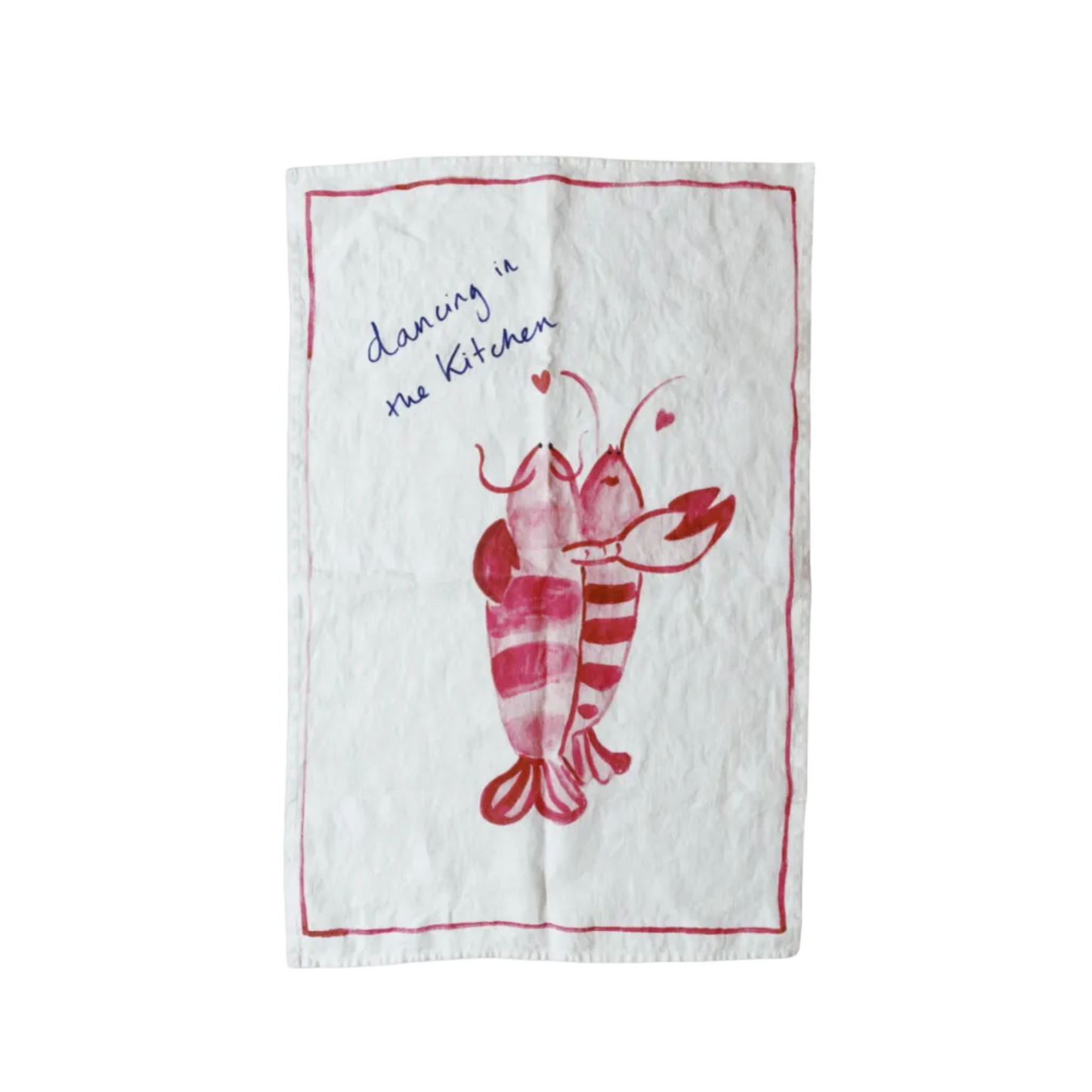 Kitchen Dancing - Lobster Print Linen Teatowel