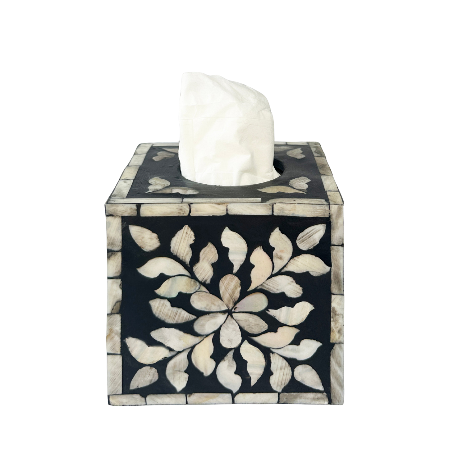 Mother Of Pearl Inlay Tissue Box Cover Black