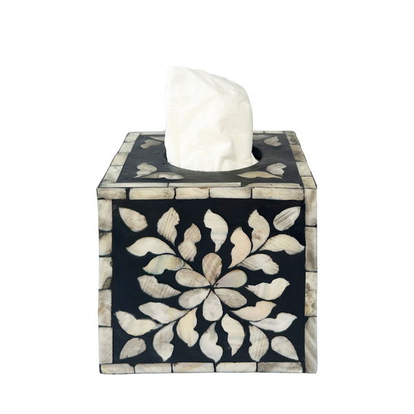Mother Of Pearl Inlay Tissue Box Cover Black