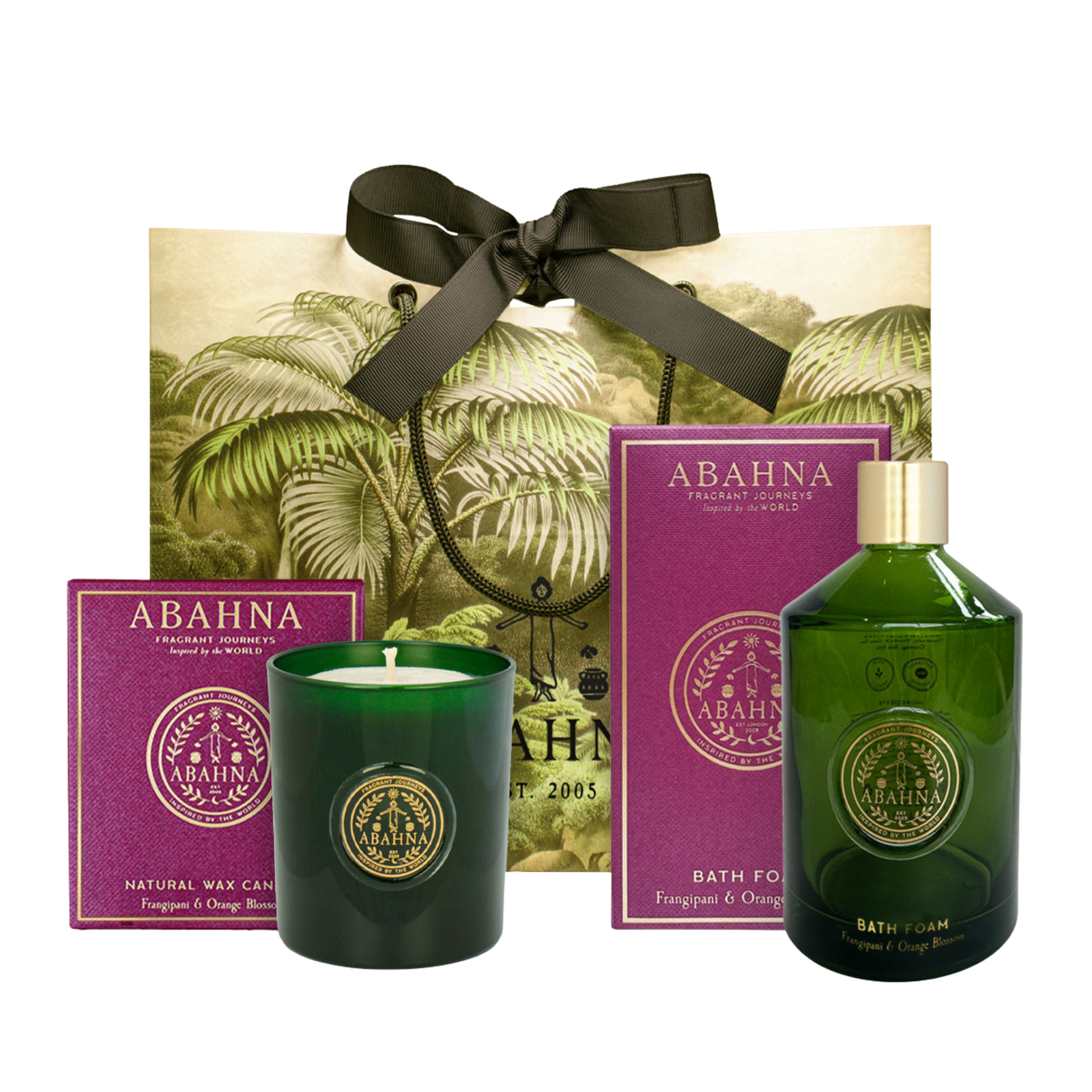 Bath Foam Decanter & Scented Candle Set - Frangipani & Orange Blossom