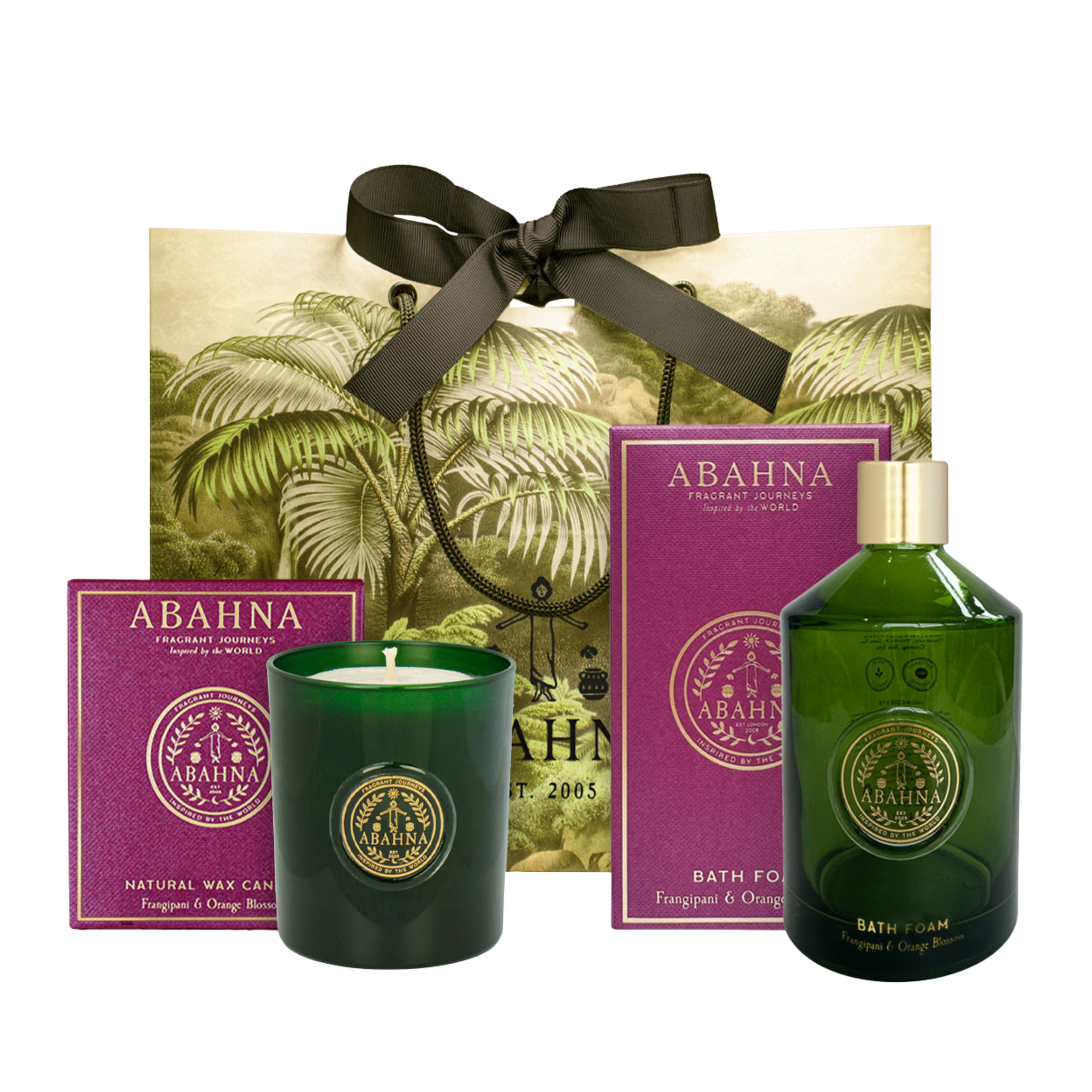 Bath Foam Decanter & Scented Candle Set - Frangipani & Orange Blossom