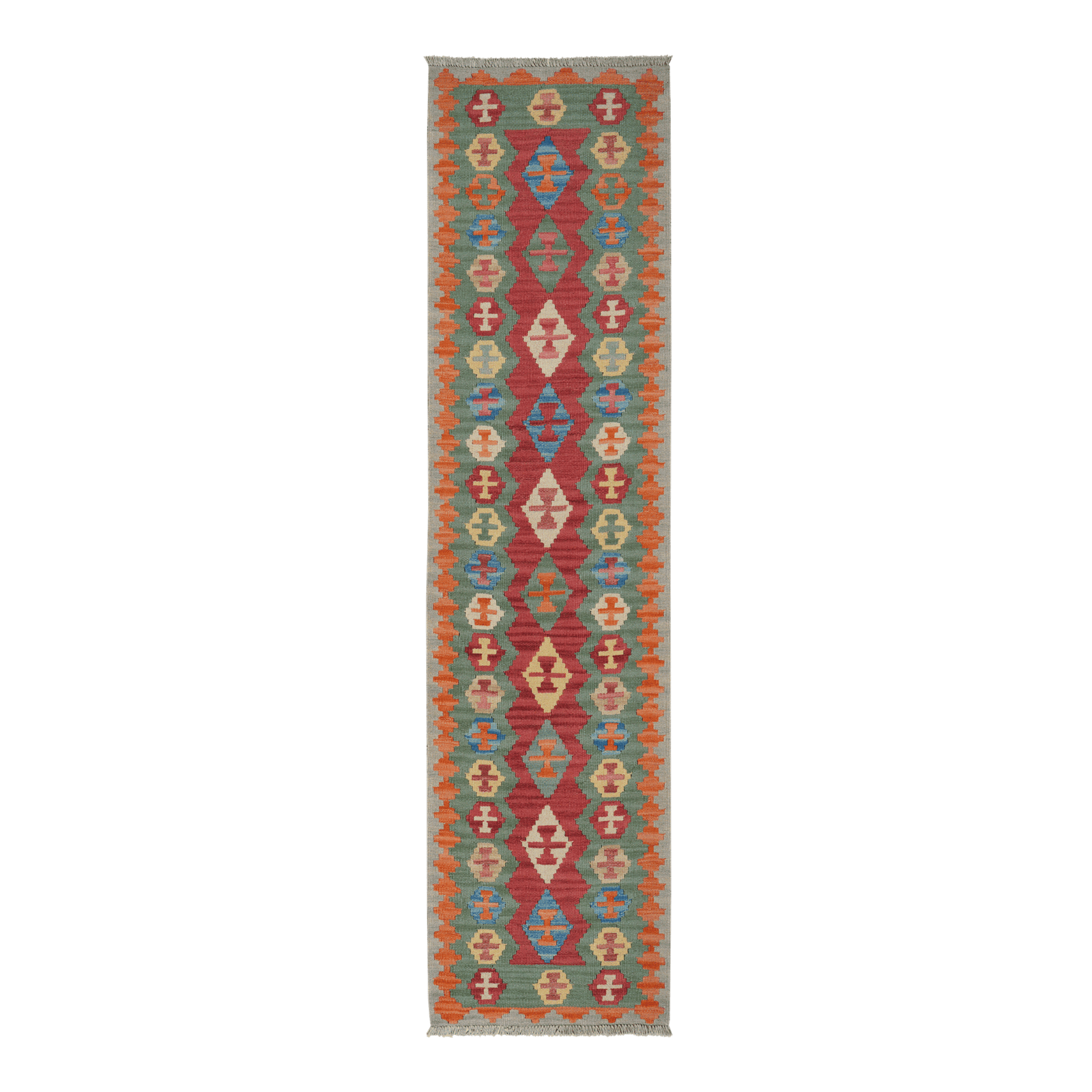 Gashgai Kilim Rug, Hand-woven - Red, 246x61 cm