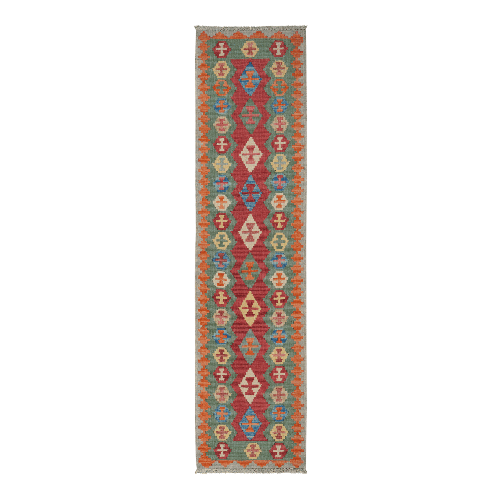 Gashgai Kilim Rug, Hand-woven - Red, 246x61 cm