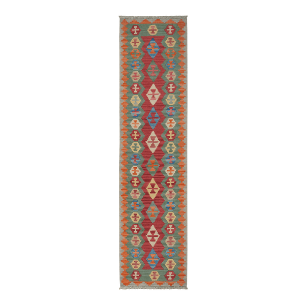 Gashgai Kilim Rug, Hand-woven - Red, 246x61 cm