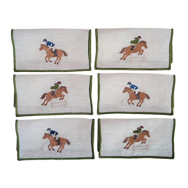 POLO - Polo and Horses Embroidery Cocktail Napkin Set (set of 6)