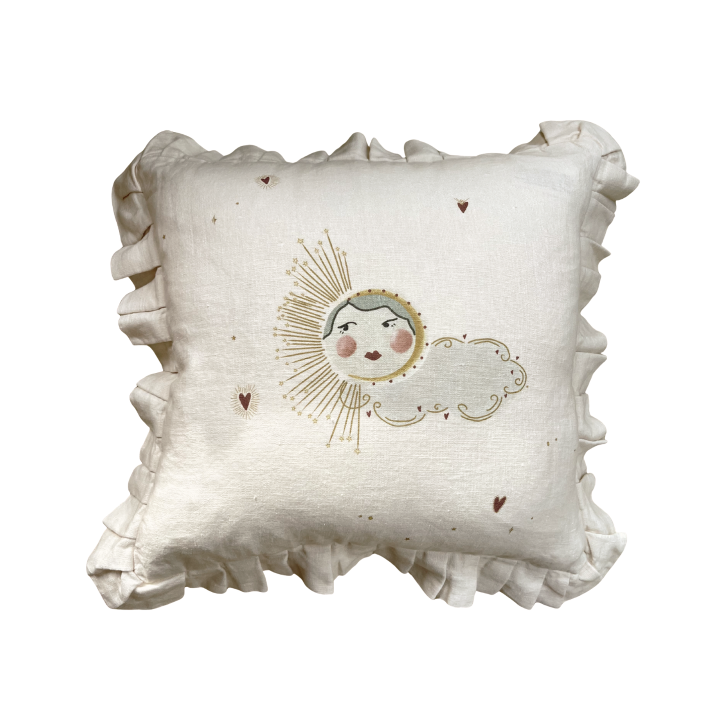 Linen Ruffled Cushion Cover "Love Sun"