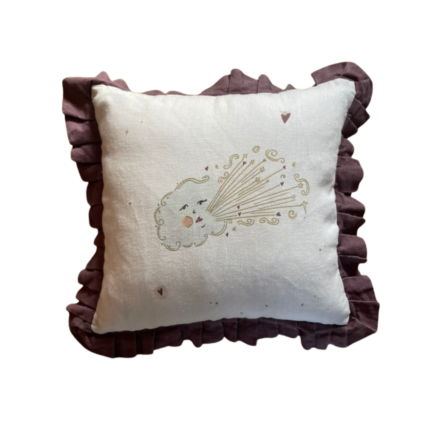 Linen Ruffled Cushion Cover Love Cloud