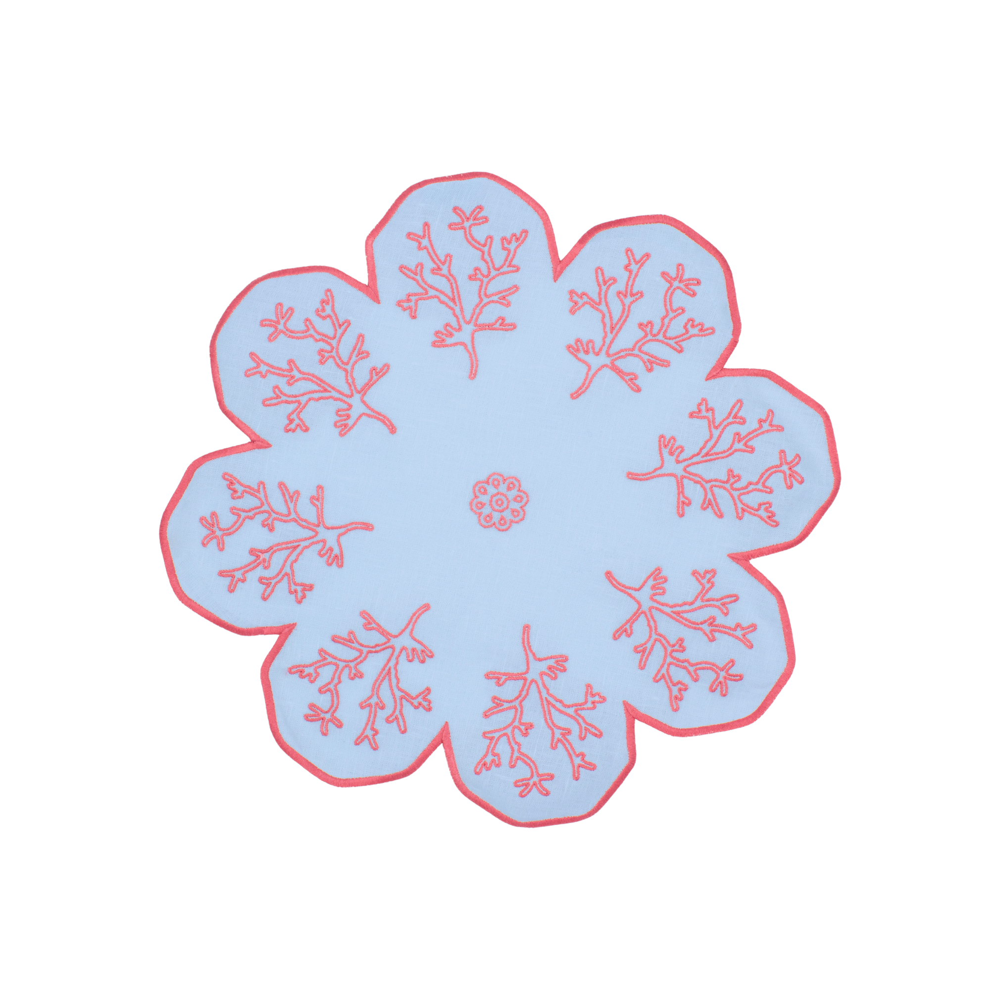 Pink Coral Placemat - Set of 2 - Light Blue Linen