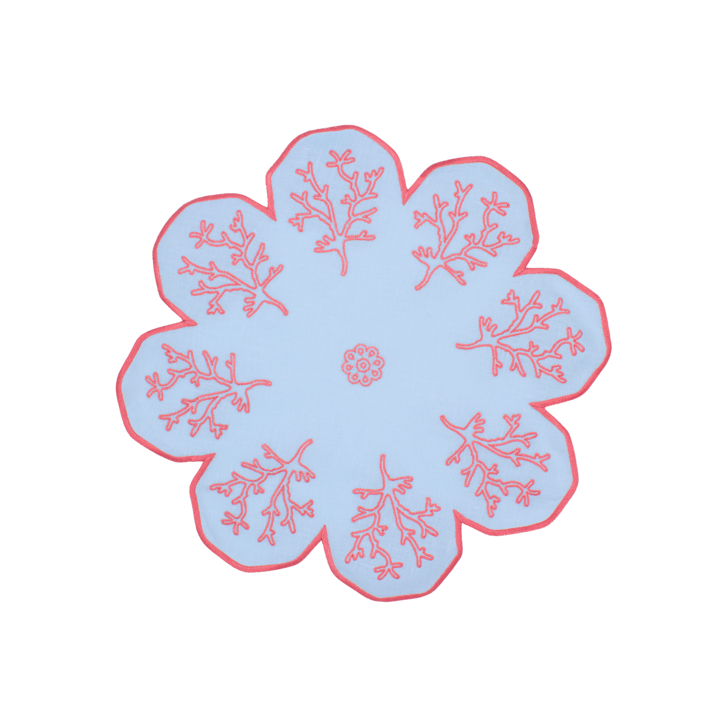 Pink Coral Placemat - Set of 2 - Light Blue Linen