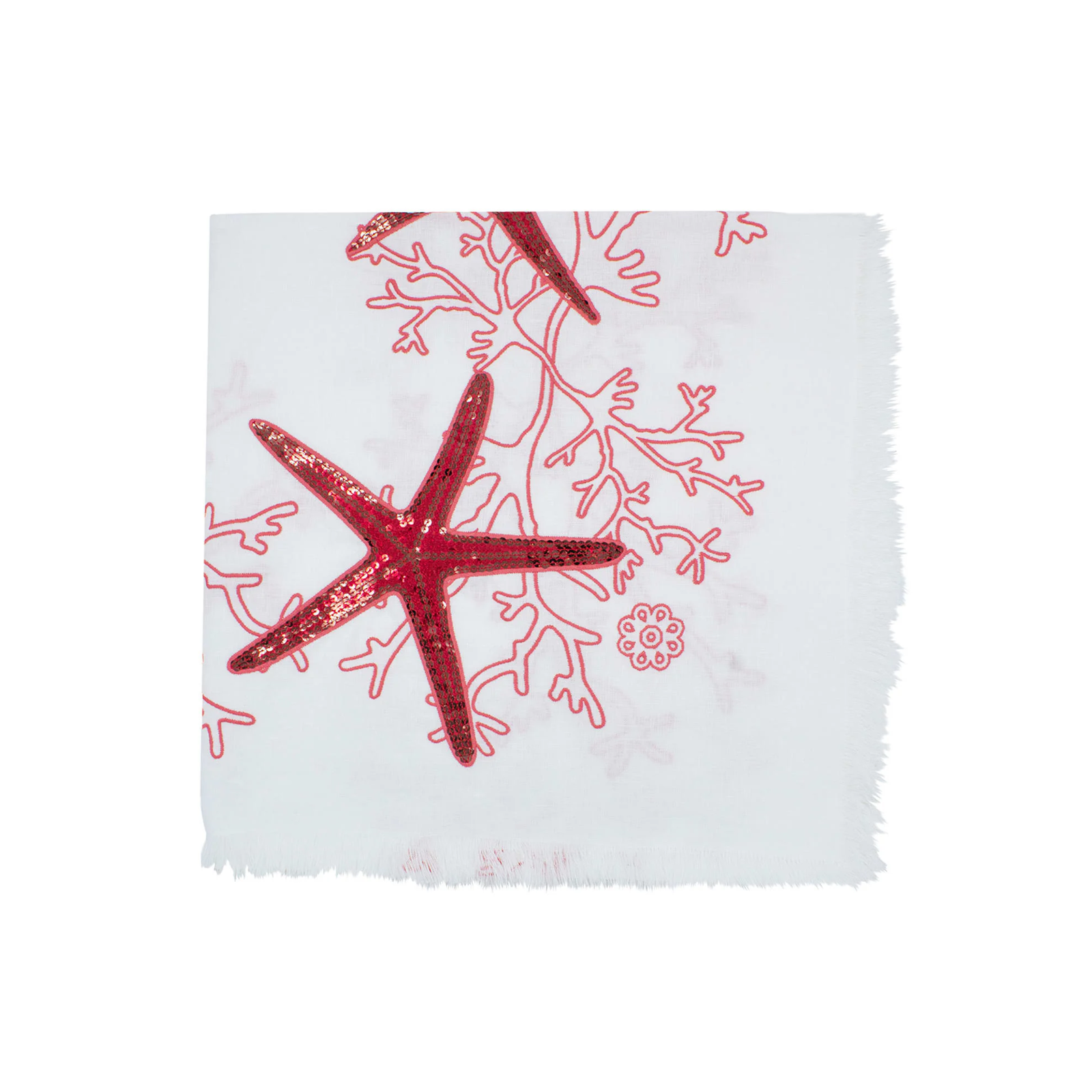 Pink Coral Tablecloth with Fringe - White Linen