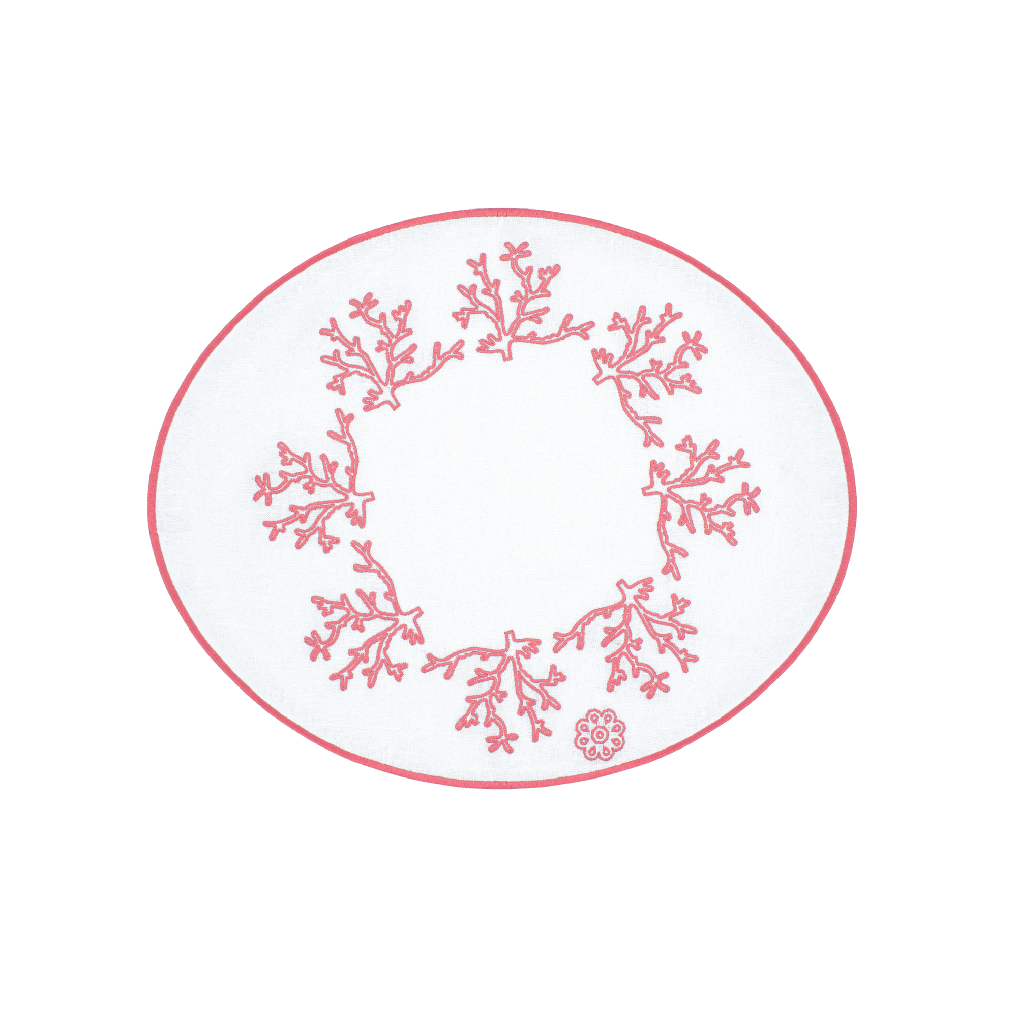 Pink Coral Breakfast Placemat  - Set of 2 - White Linen