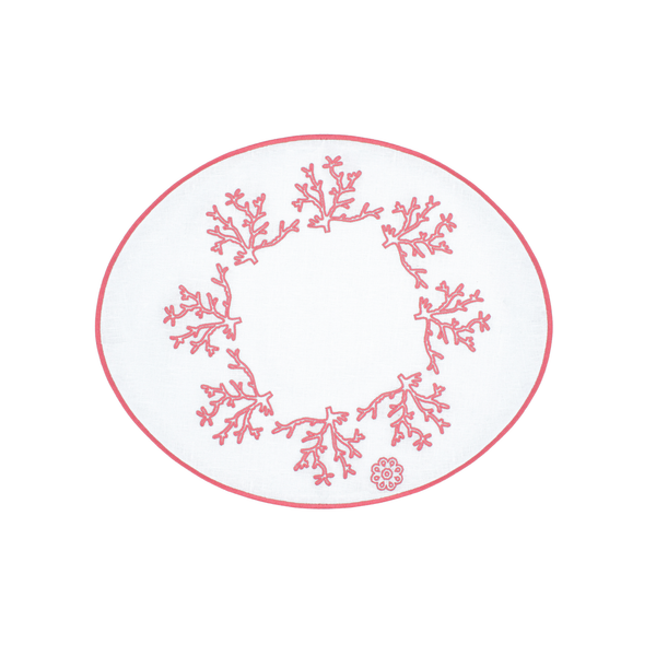 Pink Coral Breakfast Placemat  - Set of 2 - White Linen