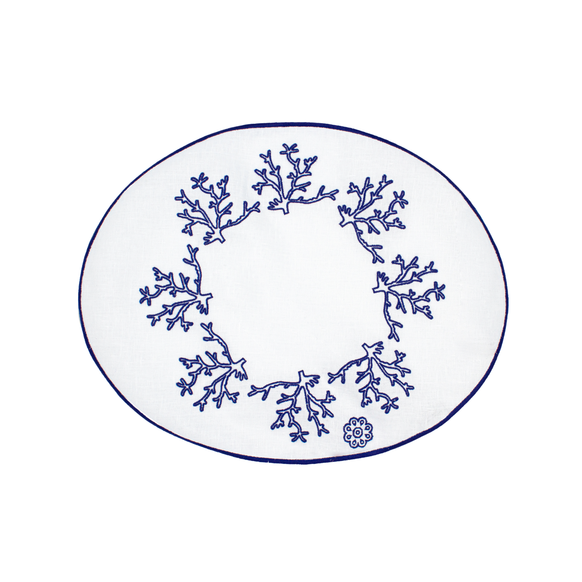 Blue Coral Breakfast Placemat  - Set of 2 - White Linen