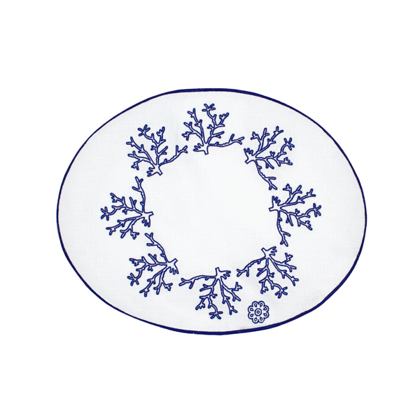 Blue Coral Breakfast Placemat  - Set of 2 - White Linen