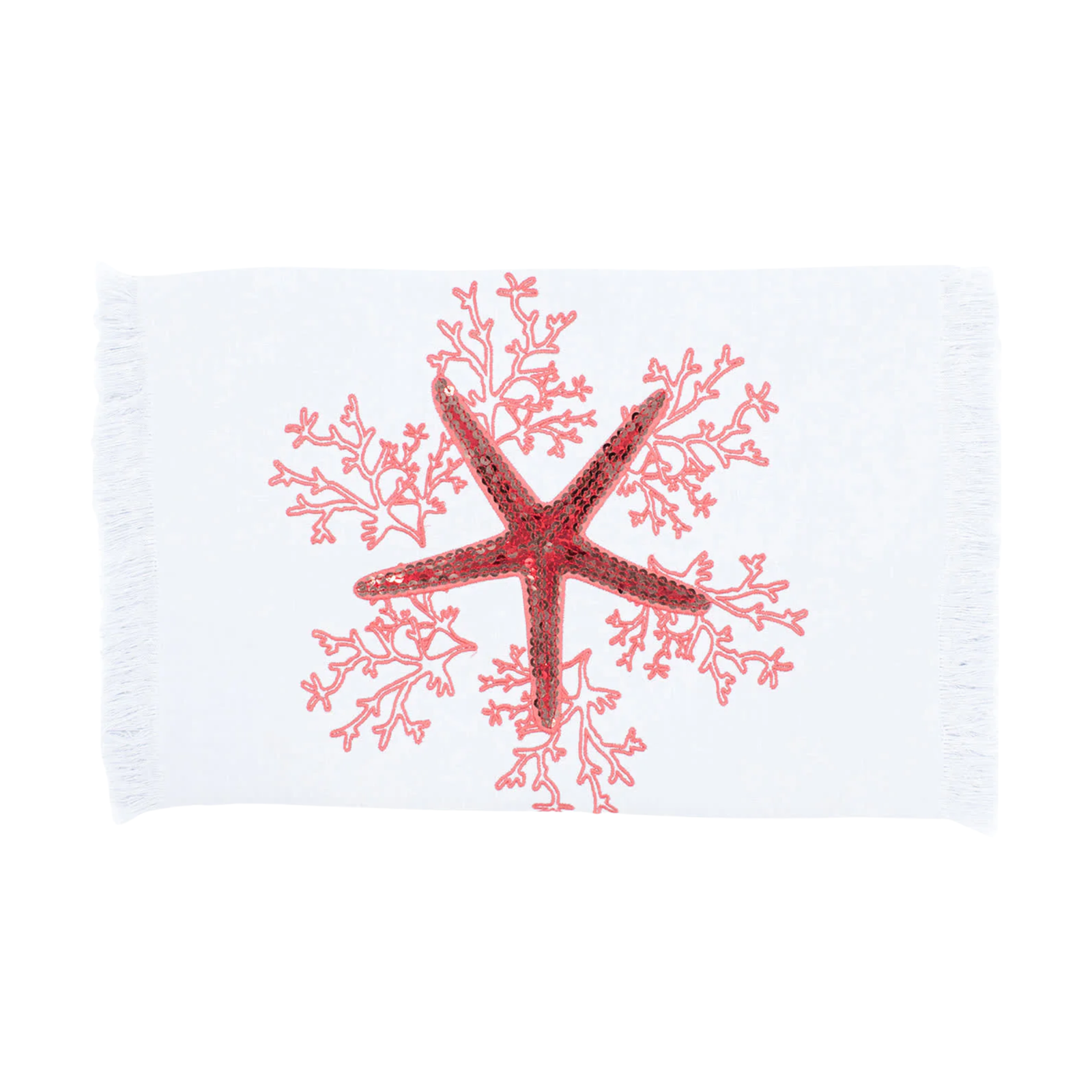 Pink Coral Runner with Fringe - White Linen