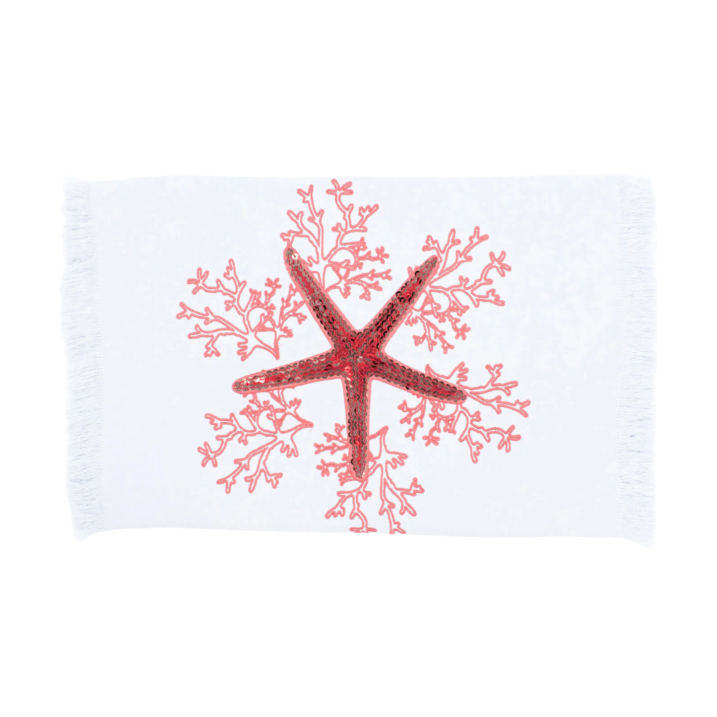 Pink Coral Runner with Fringe - White Linen
