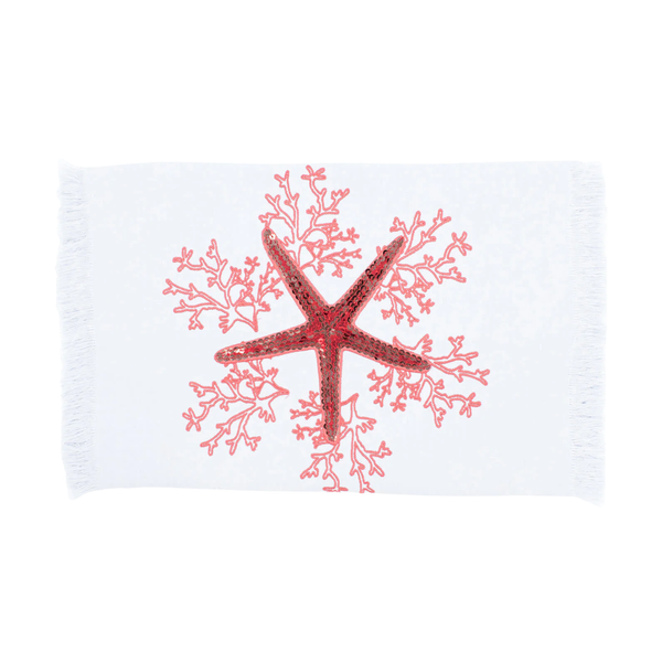 Pink Coral Runner with Fringe - White Linen