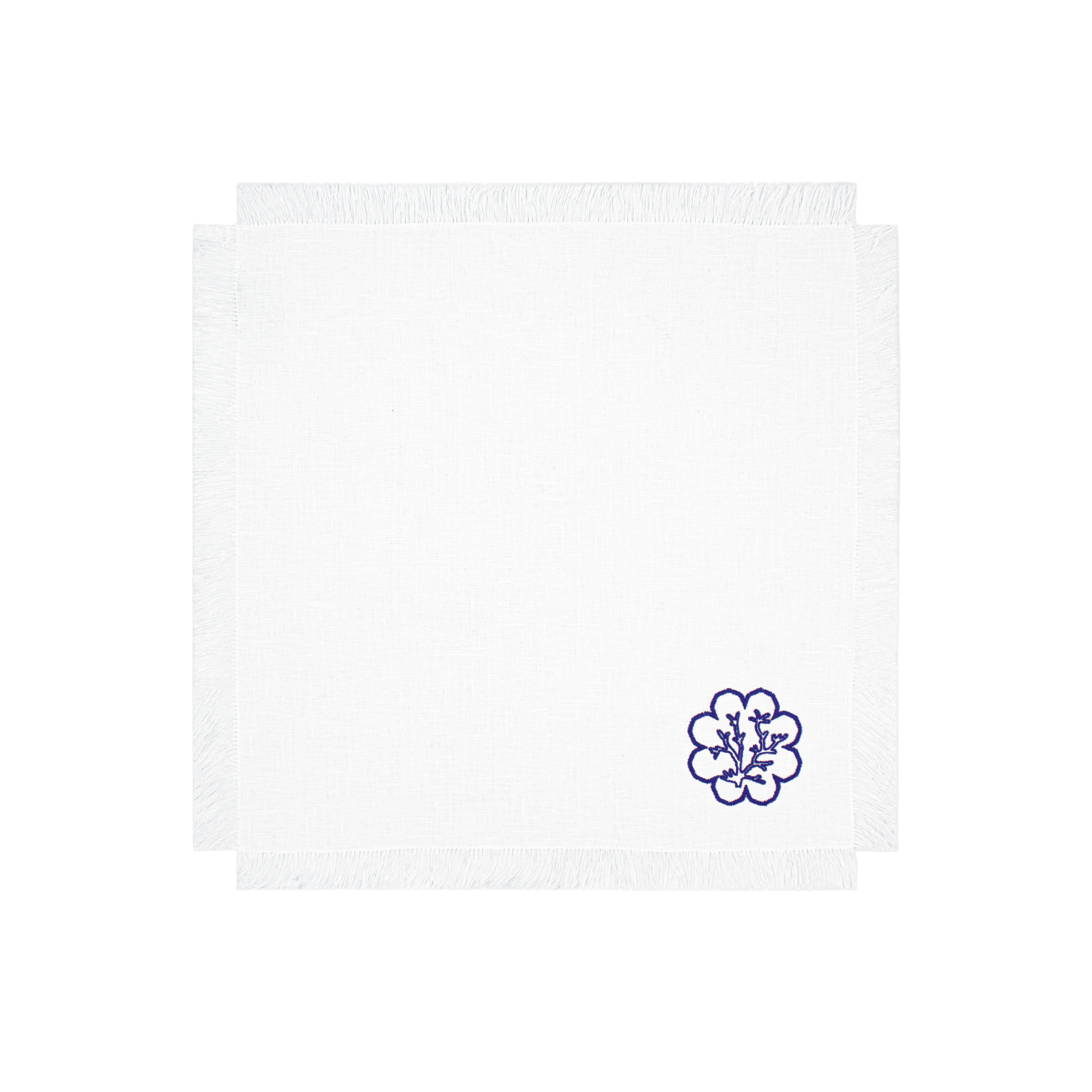 Blue Coral Napkin with Fringe - Set of 2 - White Linen