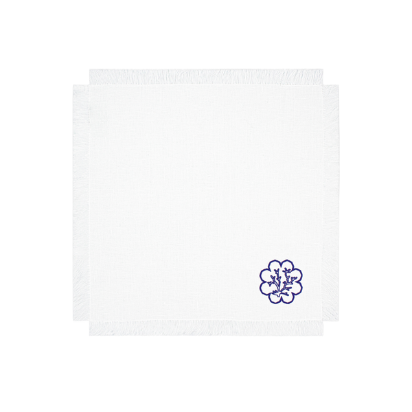 Blue Coral Napkin with Fringe - Set of 2 - White Linen