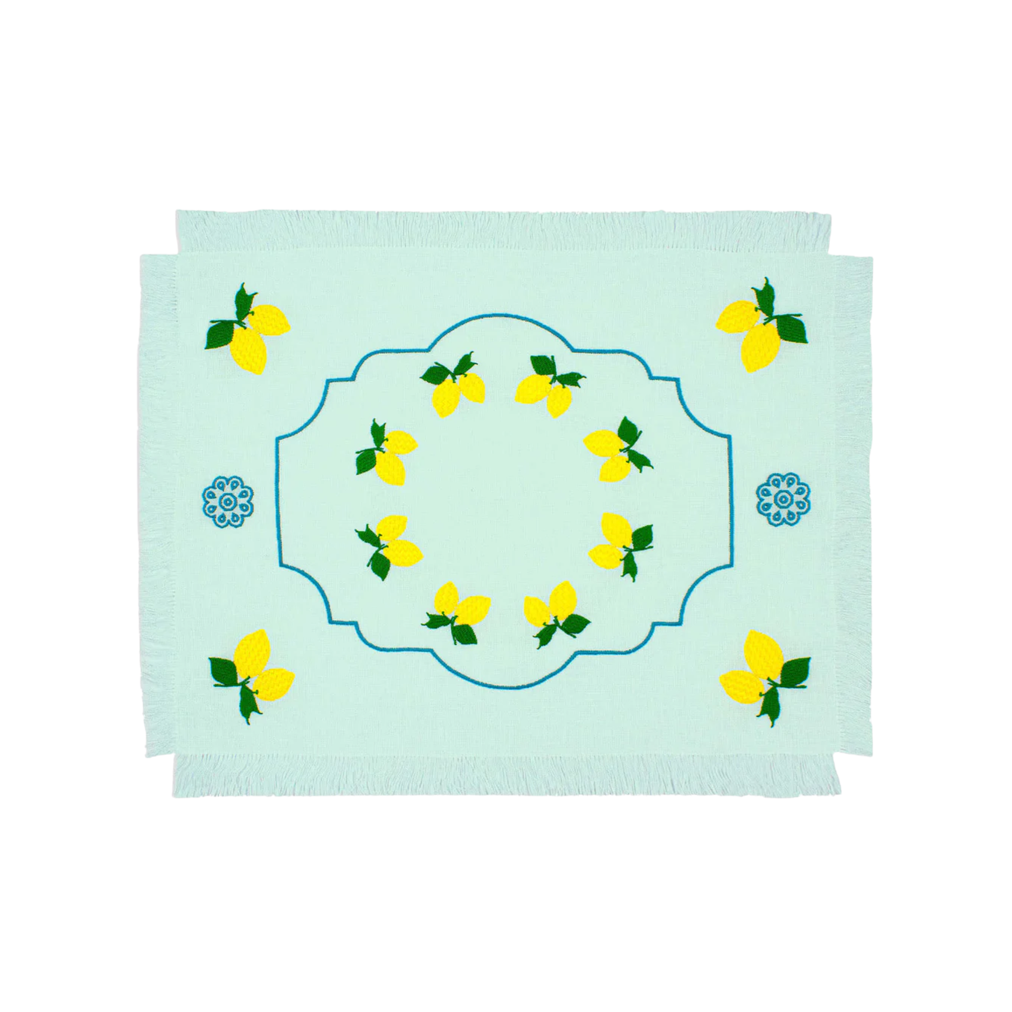 Limoni Breakfast Placemat with Fringe - Set of 2 - Yellow Linen