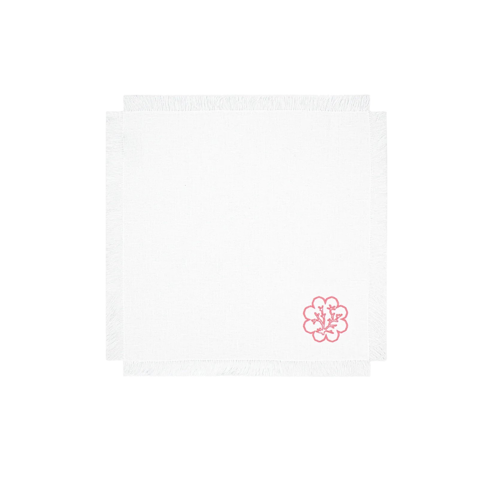 Pink Coral Napkin with Fringe - Set of 2 - White Linen