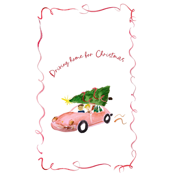 Driving Home for Christmas Linen Tea Towel