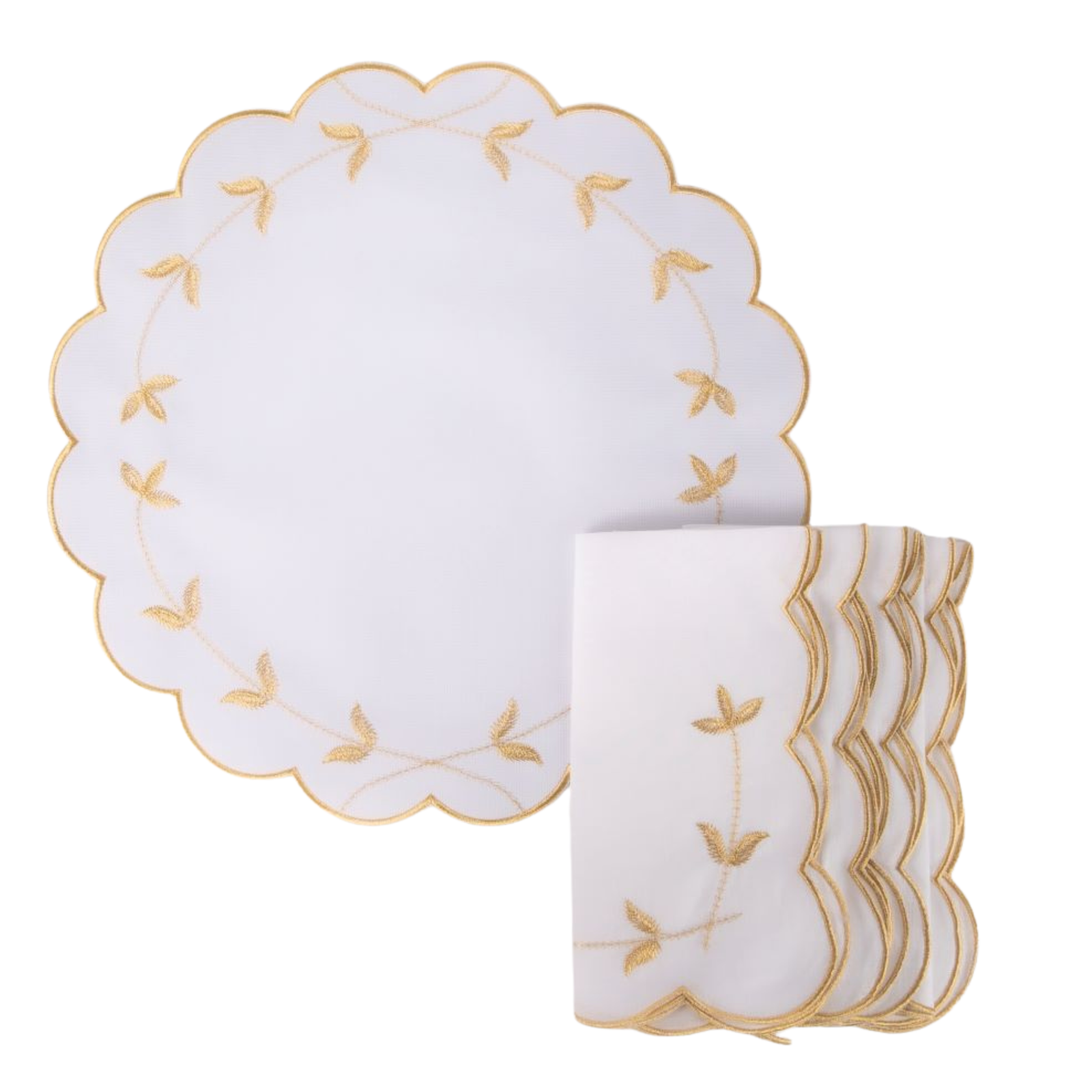 Scalloped Edge Gold Thread Napkins - Set of Four