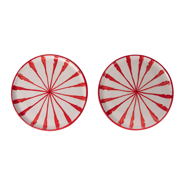 Red Candy Cane Ceramic Salad Plates