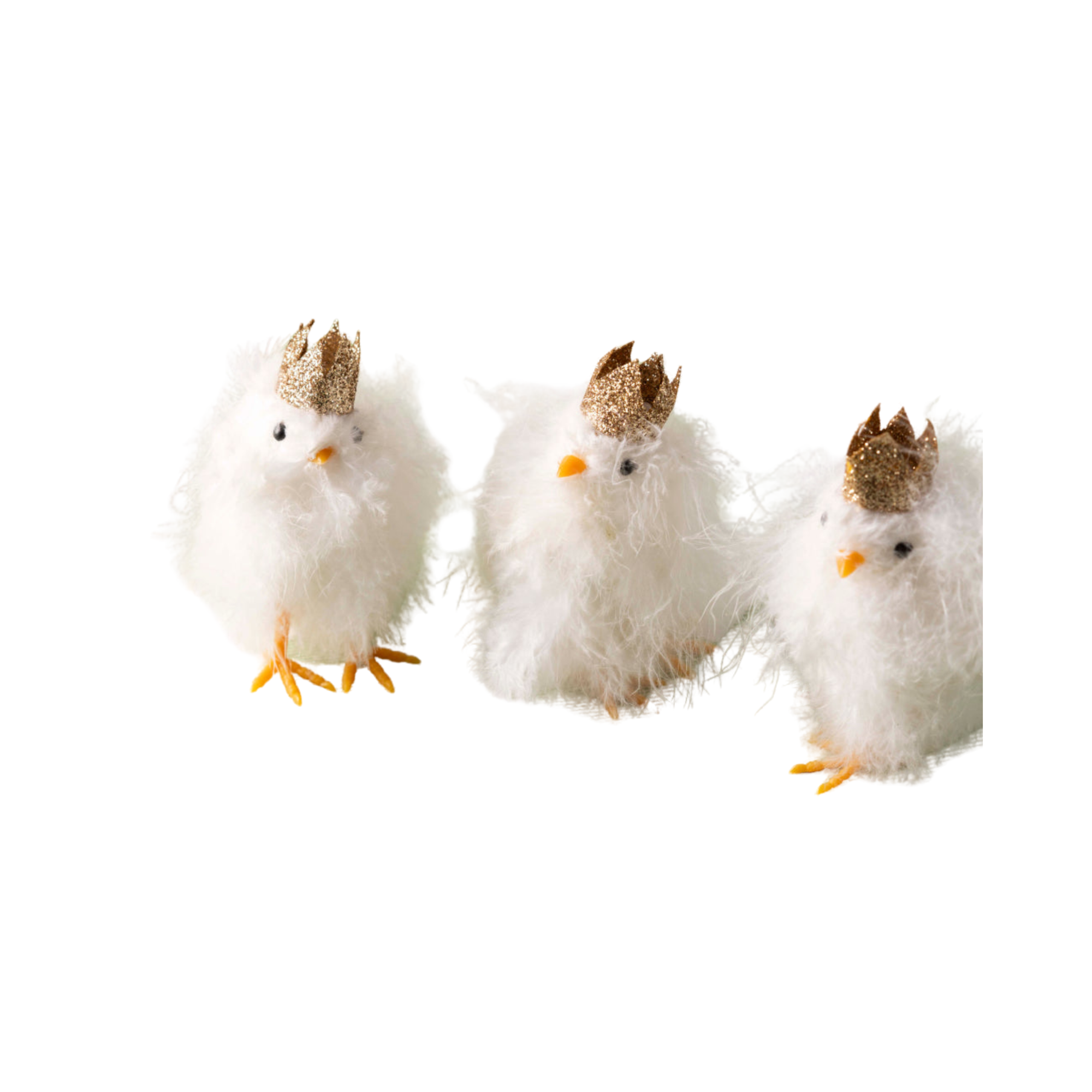 Small White Fluffy Chicks with Gold Crowns - Set of Three