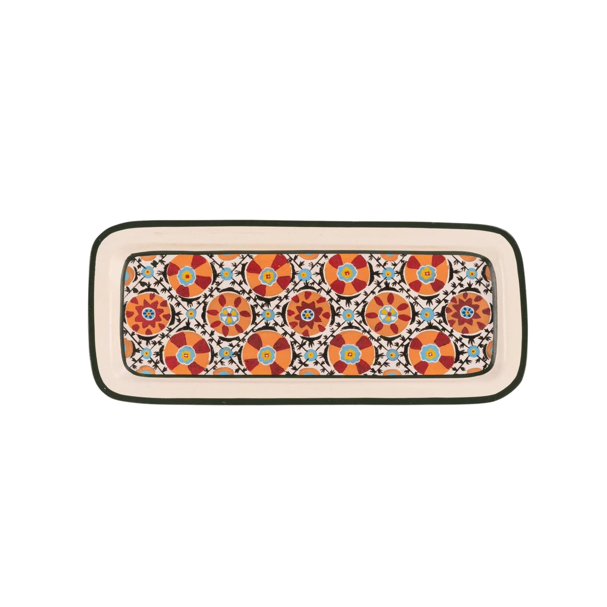 Ikat Hand-Painted Iron Tray - Rectangular White