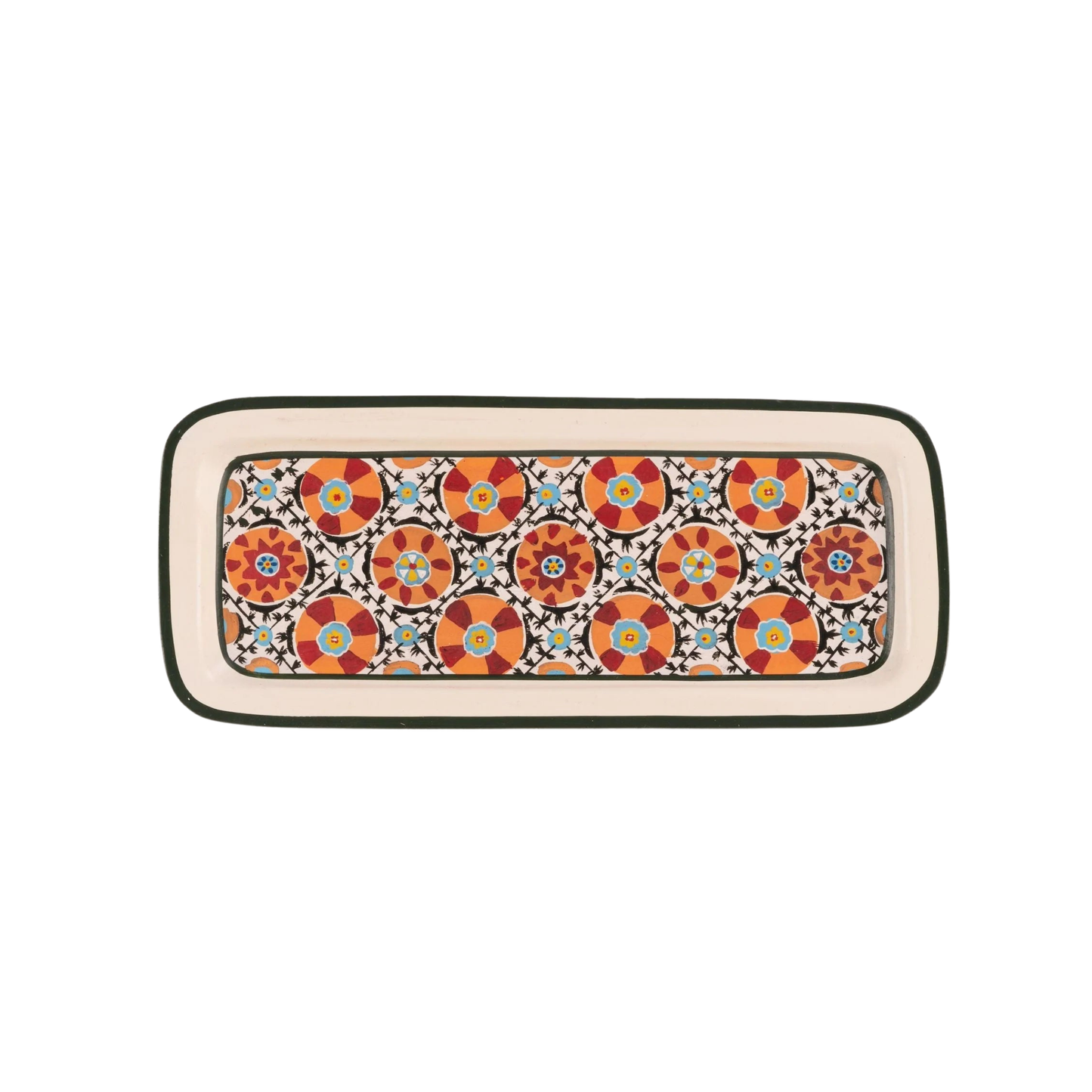 Ikat Hand-Painted Iron Tray - Rectangular White