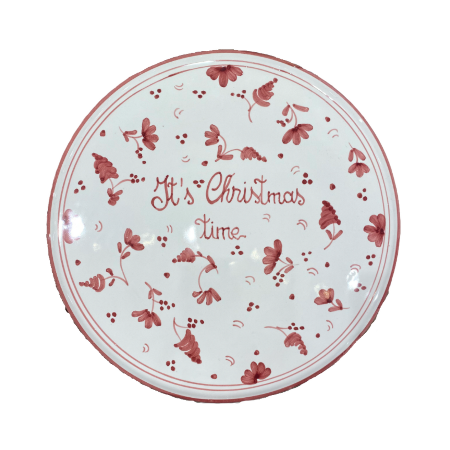 Pedestal Serving Plate 28 cm It'S Christmas Time - Burgundy