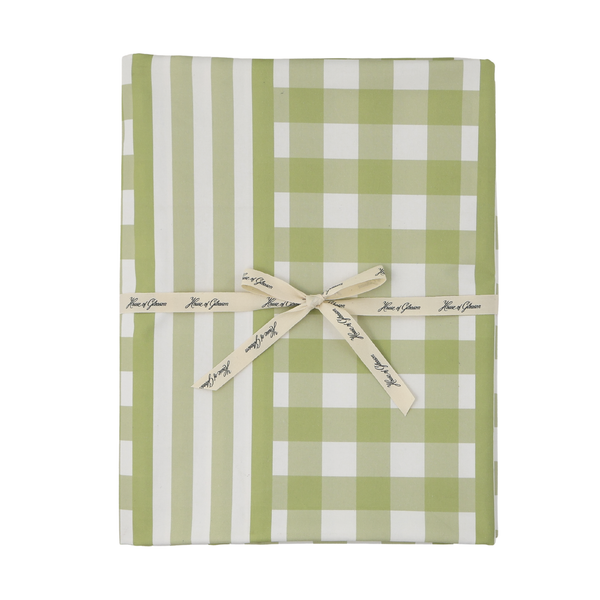 Green Gingham & Stripe Tablecloth
