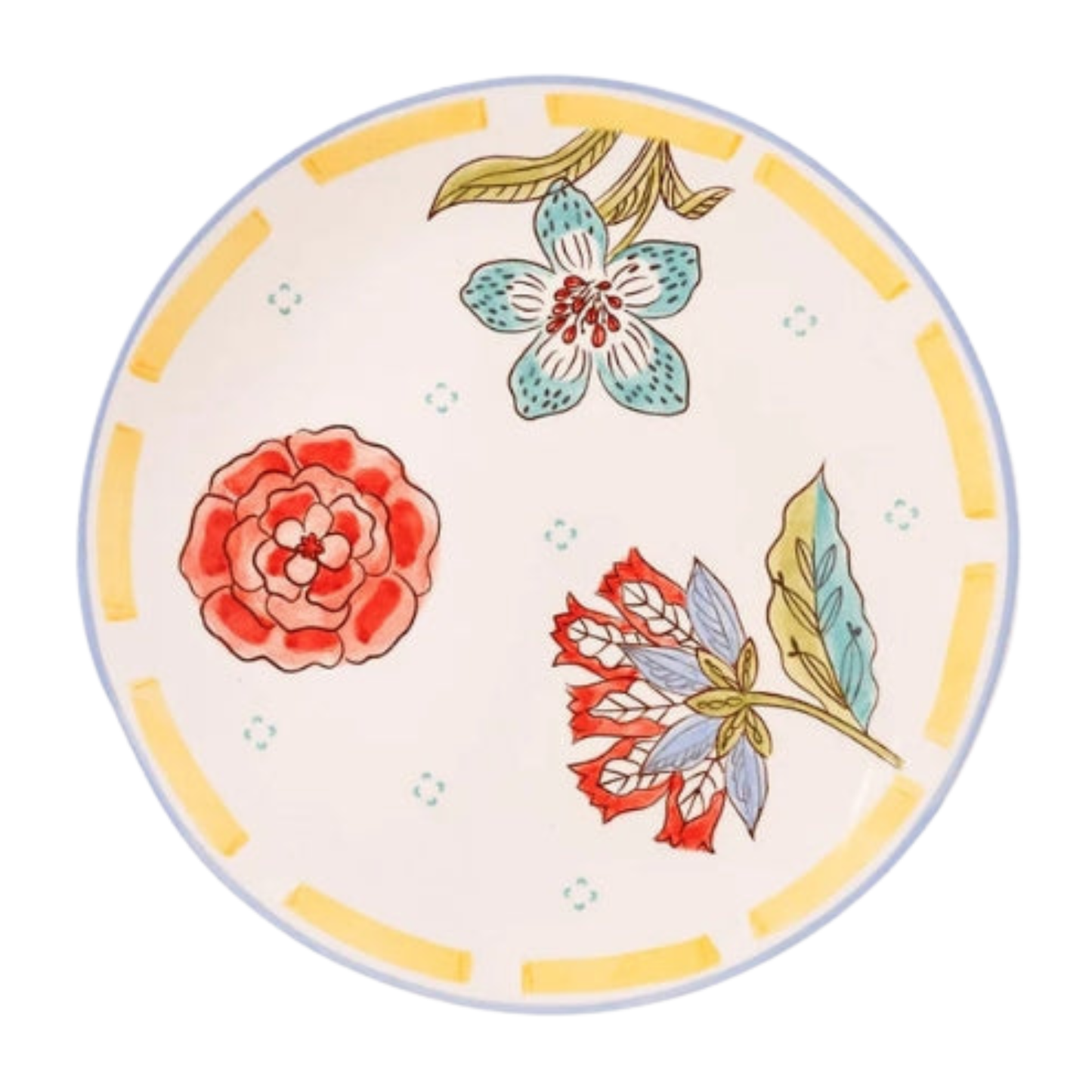 White Stripe and Stem Round Platter | Handpainted Ceramic