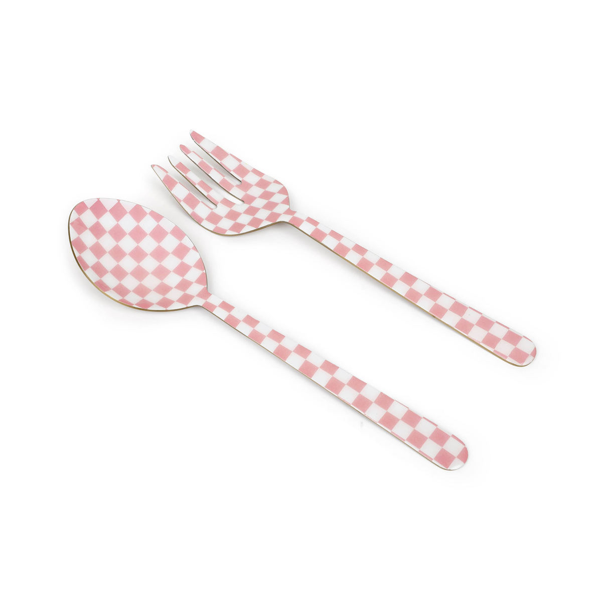 Pink Enamel Salad Server | Lacquered Metal | 11 x 2.5 in