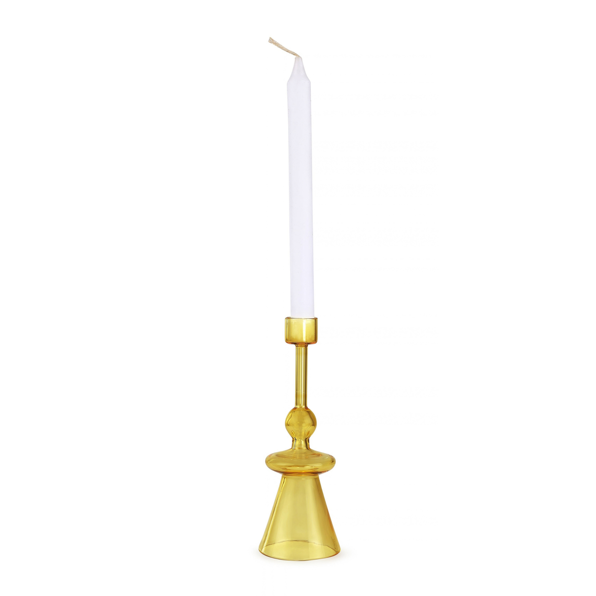 Yellow Glass Taper Candle Holder | Handcrafted Borosilicate (Set of 2)