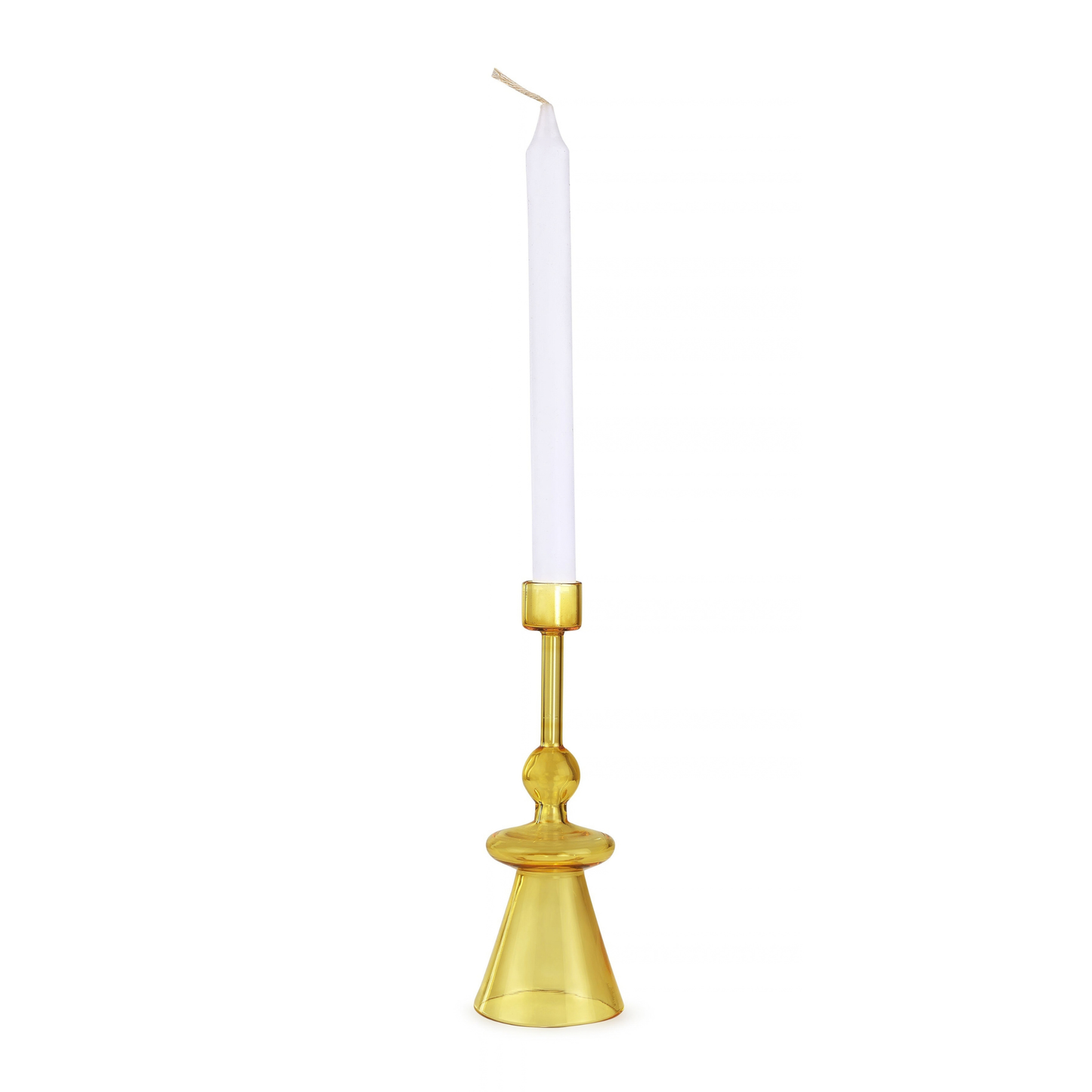 Yellow Glass Taper Candle Holder | Handcrafted Borosilicate (Set of 2)