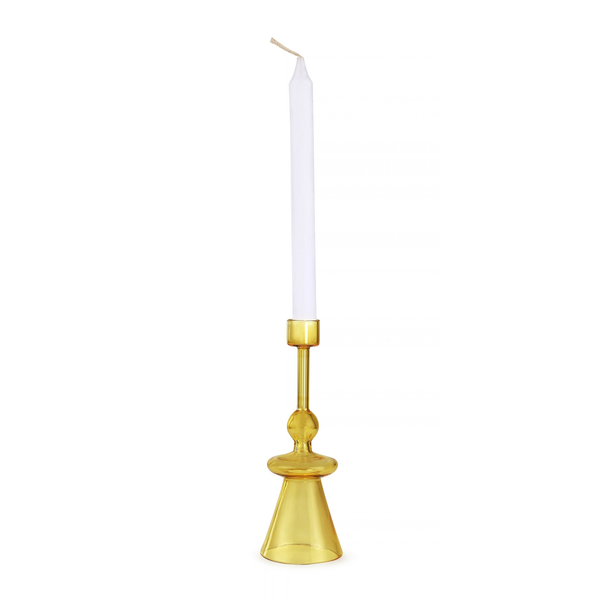Yellow Glass Taper Candle Holder | Handcrafted Borosilicate (Set of 2)