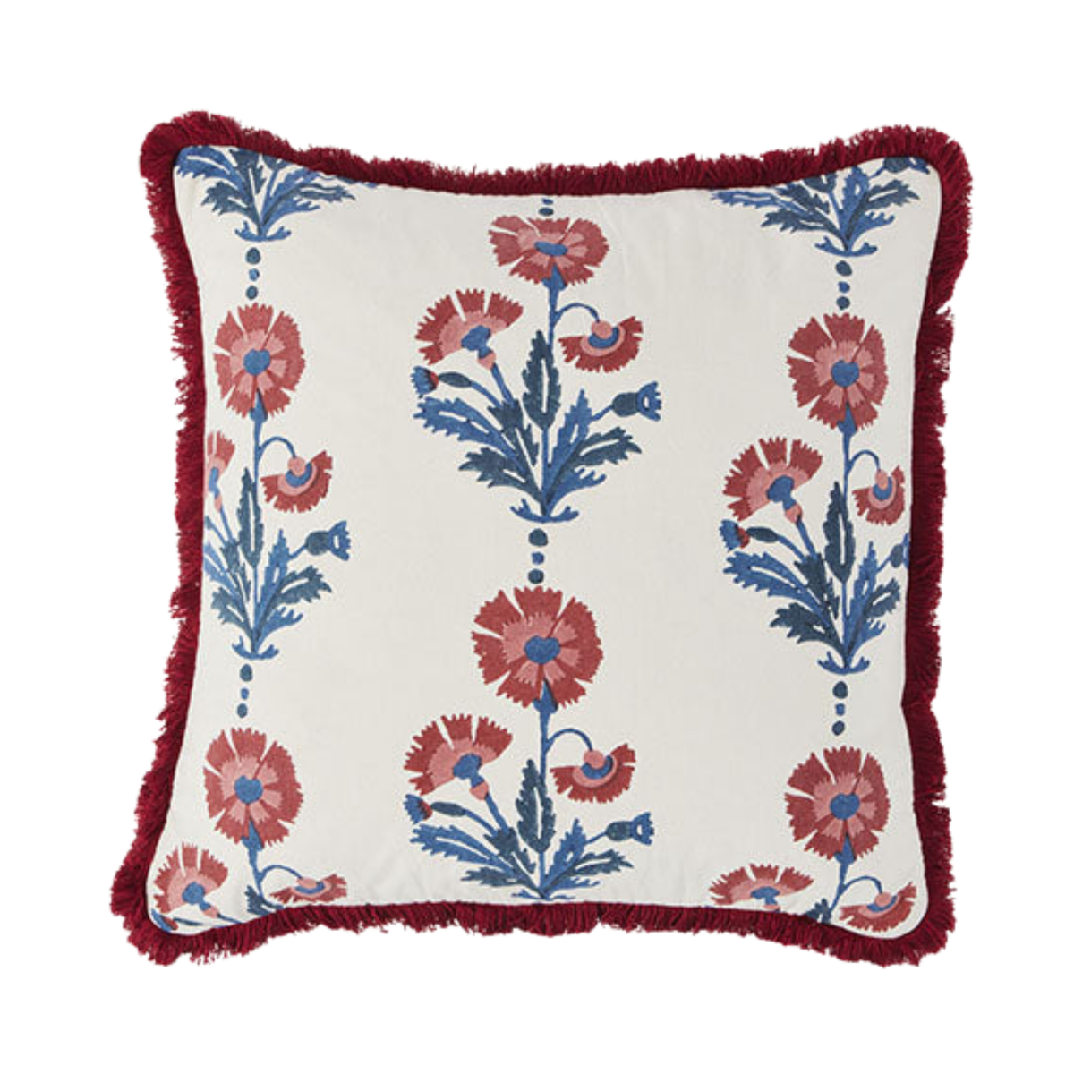 Cushion Brushed Fringe Dianthus and Silk in Indigo Iron and Marigold