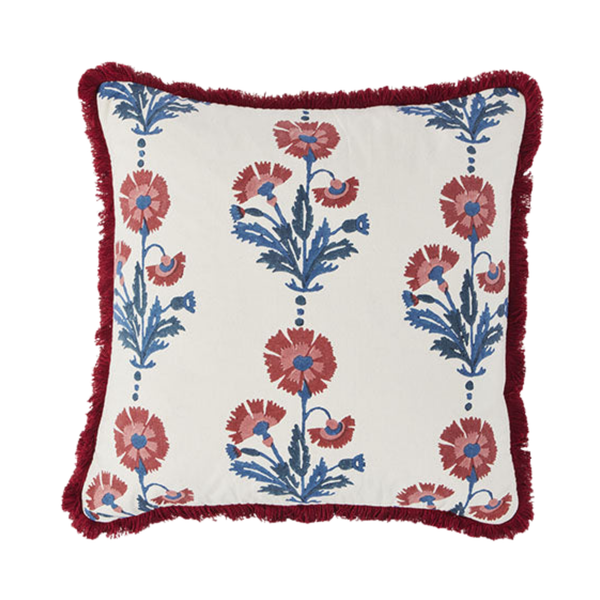 Cushion Brushed Fringe Dianthus and Silk in Indigo Iron and Marigold