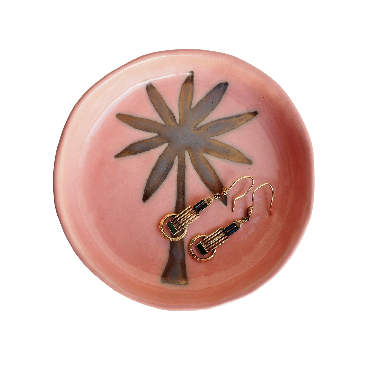 Handmade Pink And Gold Ceramic Palm Tree Ring Dish