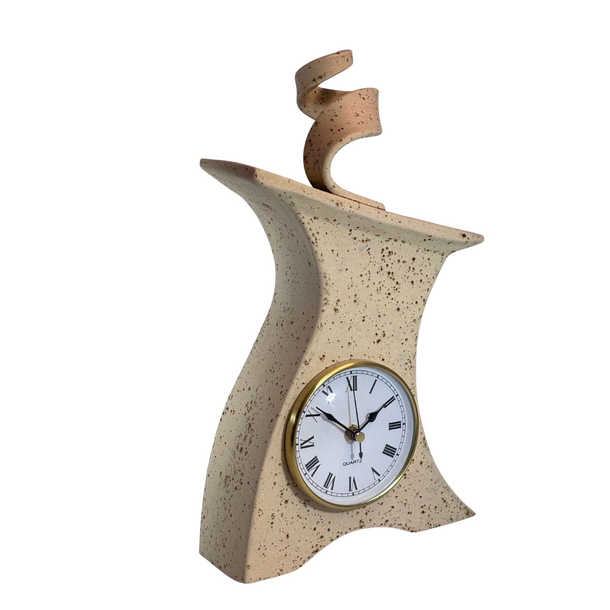 Ceramic Mantel Clock with Enclosed Face - Oatmeal Speckle
