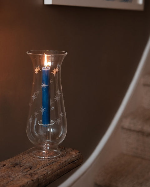 Star Etched Glass Hurricane Lantern Issy Granger for Wax Dinner Candles